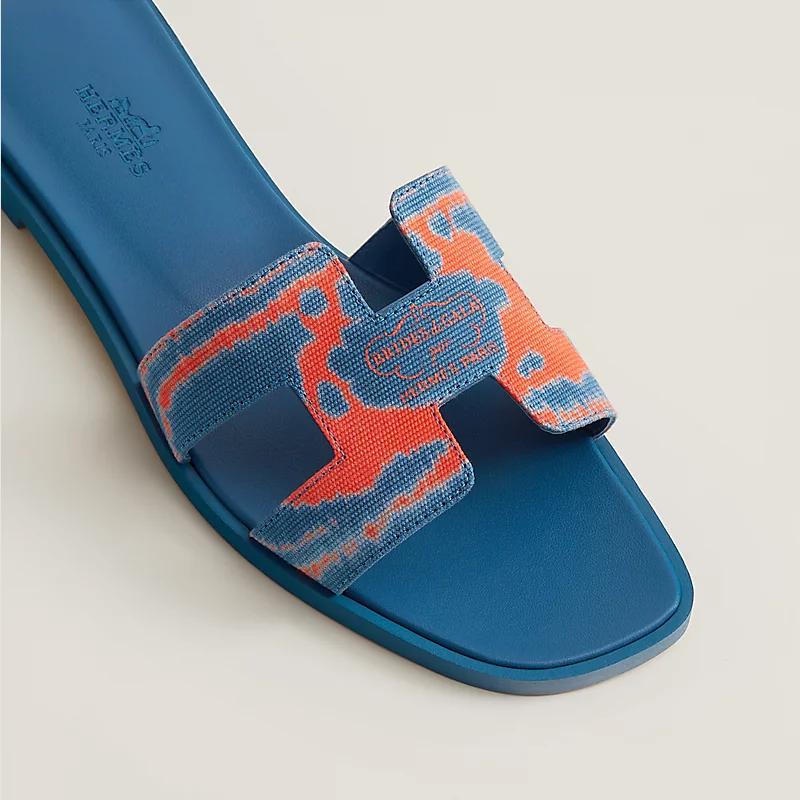 Giày Hermes Oran Sandal Nữ Xanh Dương Cam